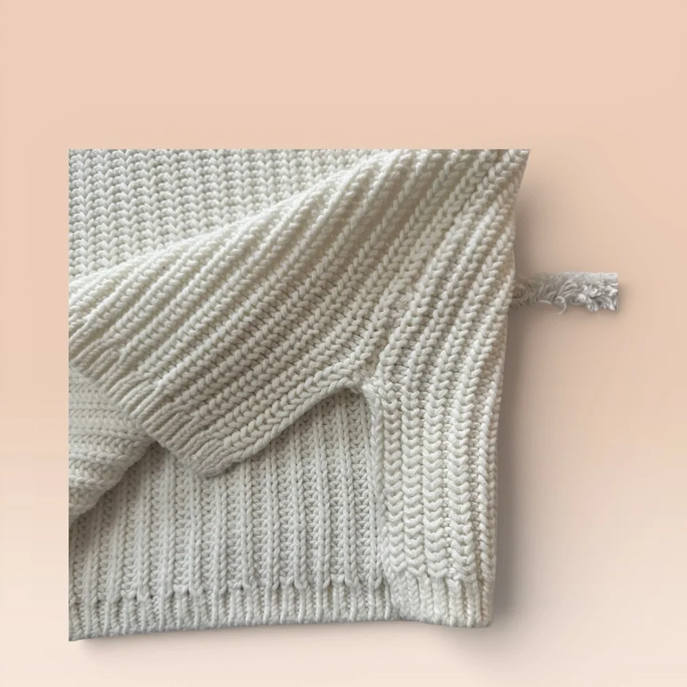 Haven Well Within Women’s Chunky Knit Cotton Cream Medium Turtleneck Sweater - Picture 5 of 7